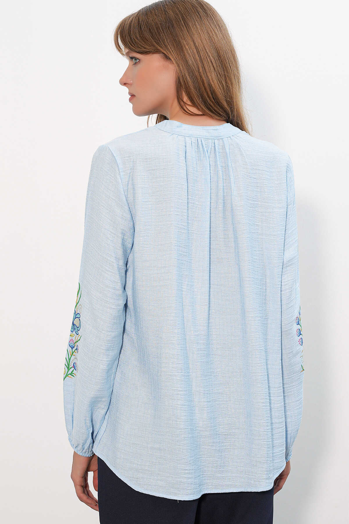 Kadın Nakışlı Oversize Bluz 1000 - Mavi - 6