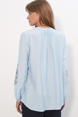 Kadın Nakışlı Oversize Bluz 1000 - Mavi - 6