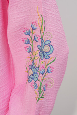 Kadın Nakışlı Oversize Bluz 1000 - Pembe - 5
