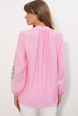 Kadın Nakışlı Oversize Bluz 1000 - Pembe - 6
