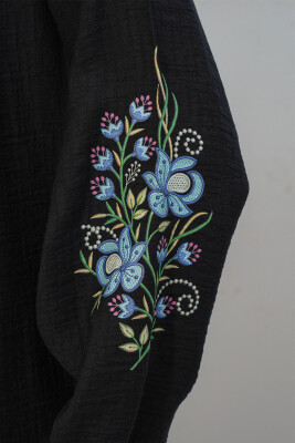Kadın Nakışlı Oversize Bluz 1000 - Siyah - 5