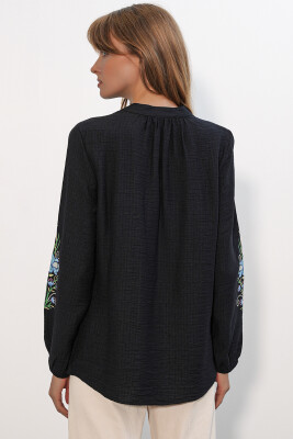 Kadın Nakışlı Oversize Bluz 1000 - Siyah - 6