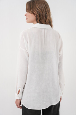 Kadın Oversize Keten Gömlek 20338 - Beyaz - 6