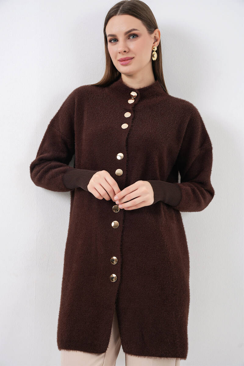 Kadın Nakışlı Triko Hırka Pantolon İkili Takım 15963 - Kahverengi - BİGDART