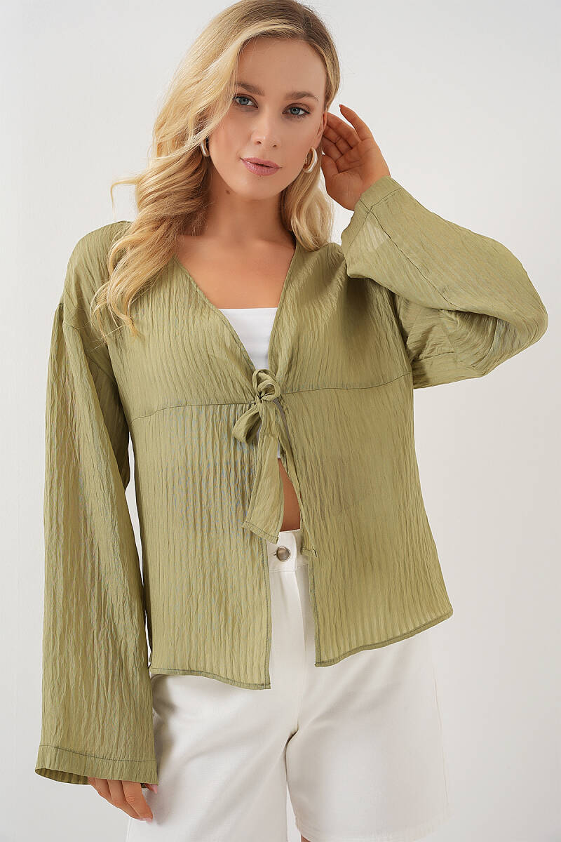 Kadın Önü Bağcıklı Bluz 952 - Çağla - BİGDART