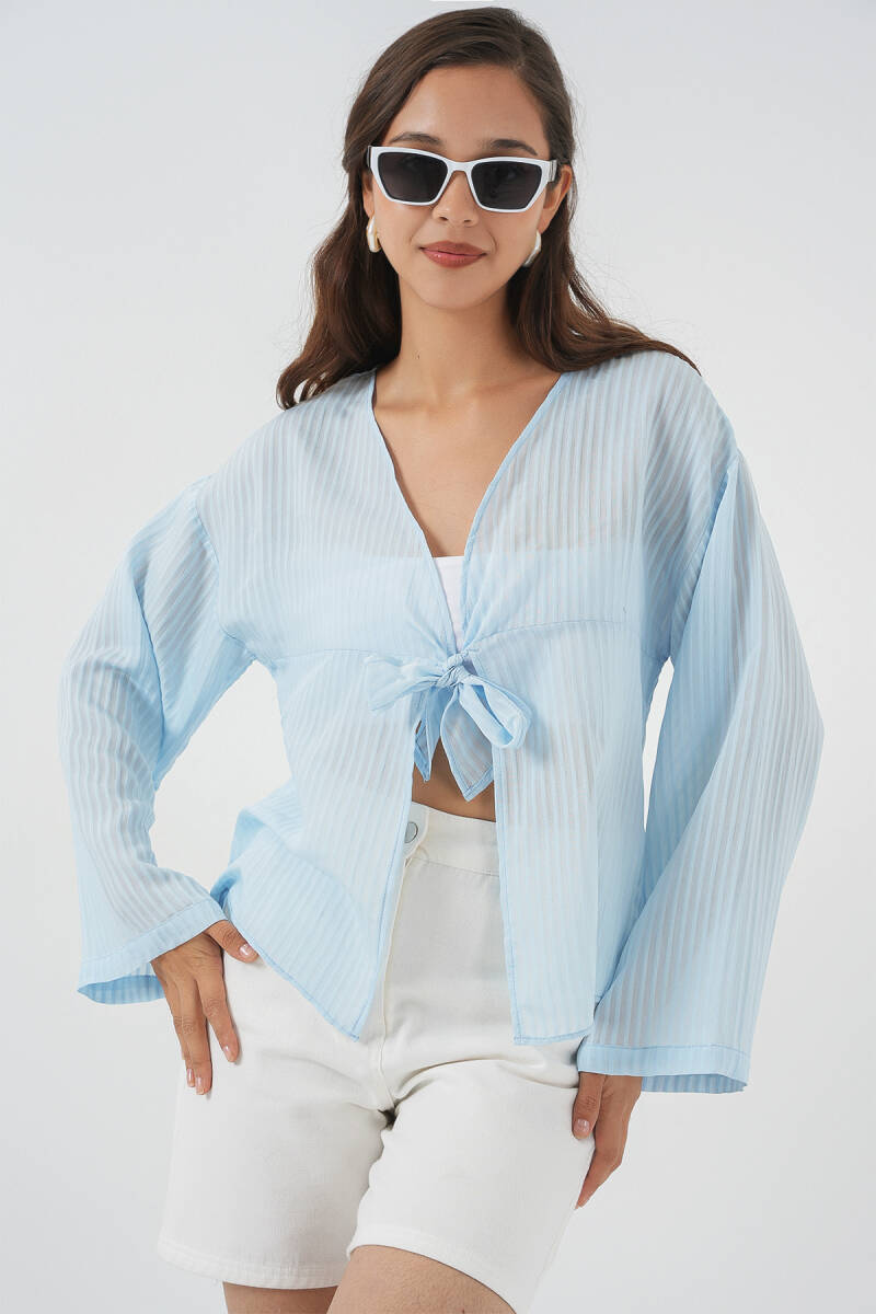 Kadın Önü Bağcıklı Bluz 952 - Mavi - BİGDART