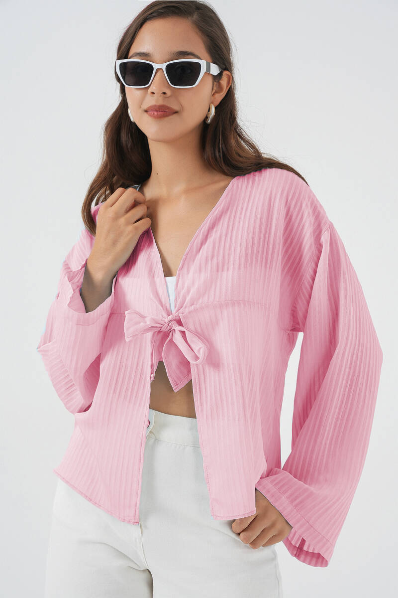 Kadın Önü Bağcıklı Bluz 952 - Pudra - BİGDART