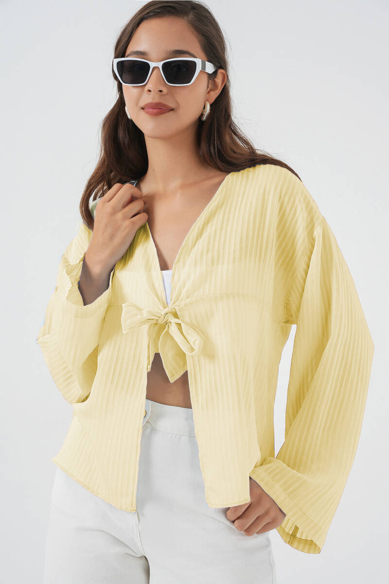 Kadın Önü Bağcıklı Bluz 952 - Sarı - BİGDART