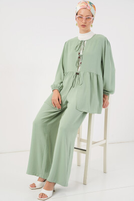 Kadın Önü Bağcıklı Tunik Pantolon İkili Takım 6744 - Mint - 3