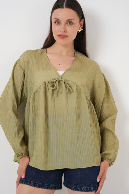 Kadın Önü Bağcıklı Uzun Kol Bluz 946 - Çağla 
