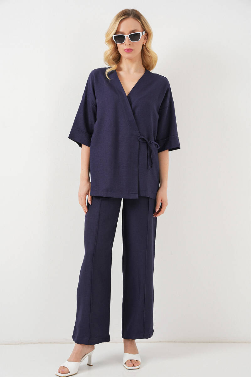 Kadın Önü Bağlamalı Alt Üst Takım 6745 - Lacivert - BİGDART