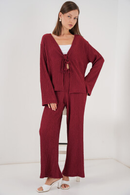 Kadın Örme Bluz Pantolon İkili Takım 30052 - Bordo - BİGDART