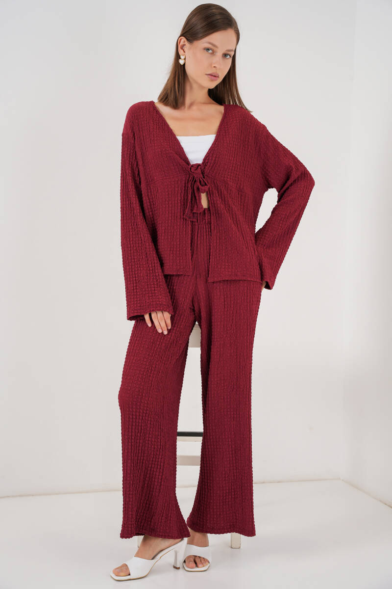Kadın Örme Bluz Pantolon İkili Takım 30052 - Bordo - BİGDART