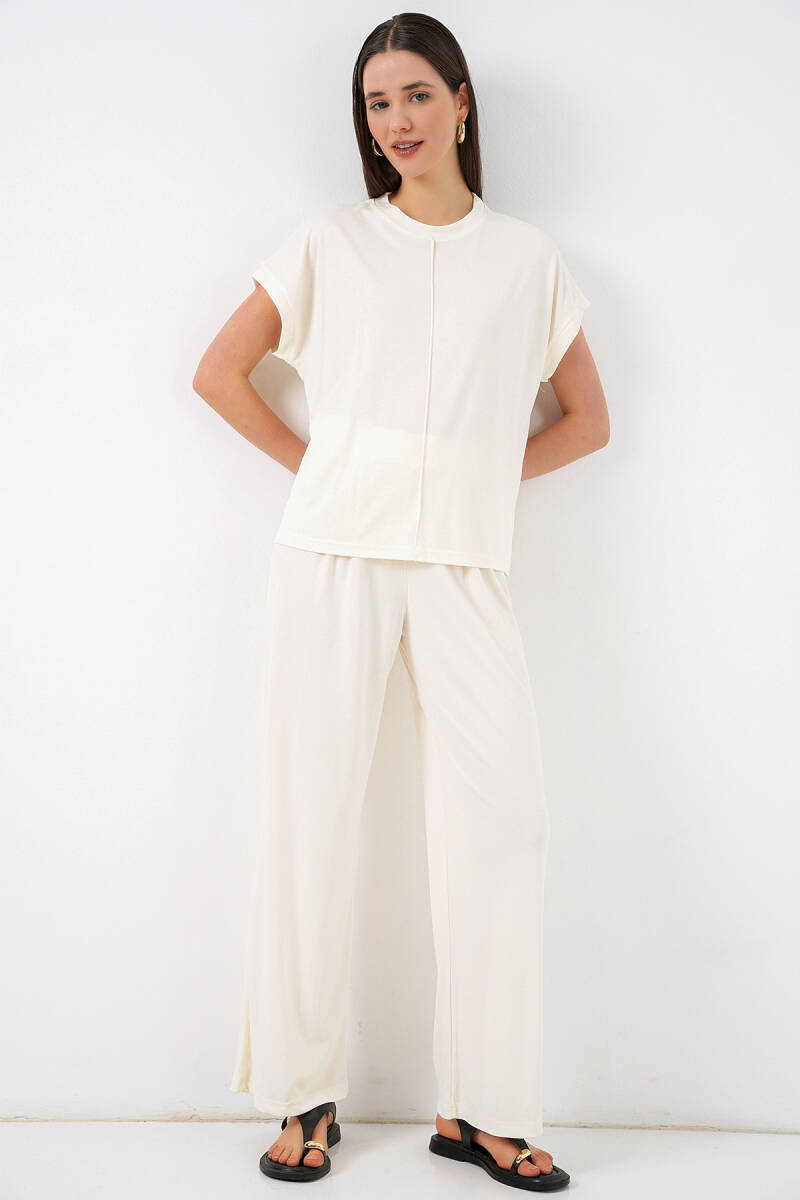 Kadın Örme Bluz Pantolon İkili Takım 30085 - Beyaz - BİGDART