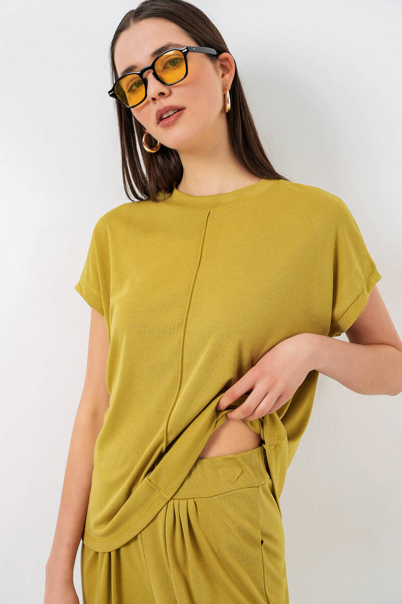 Kadın Örme Bluz Pantolon İkili Takım 30085 - E.Yeşil (1)