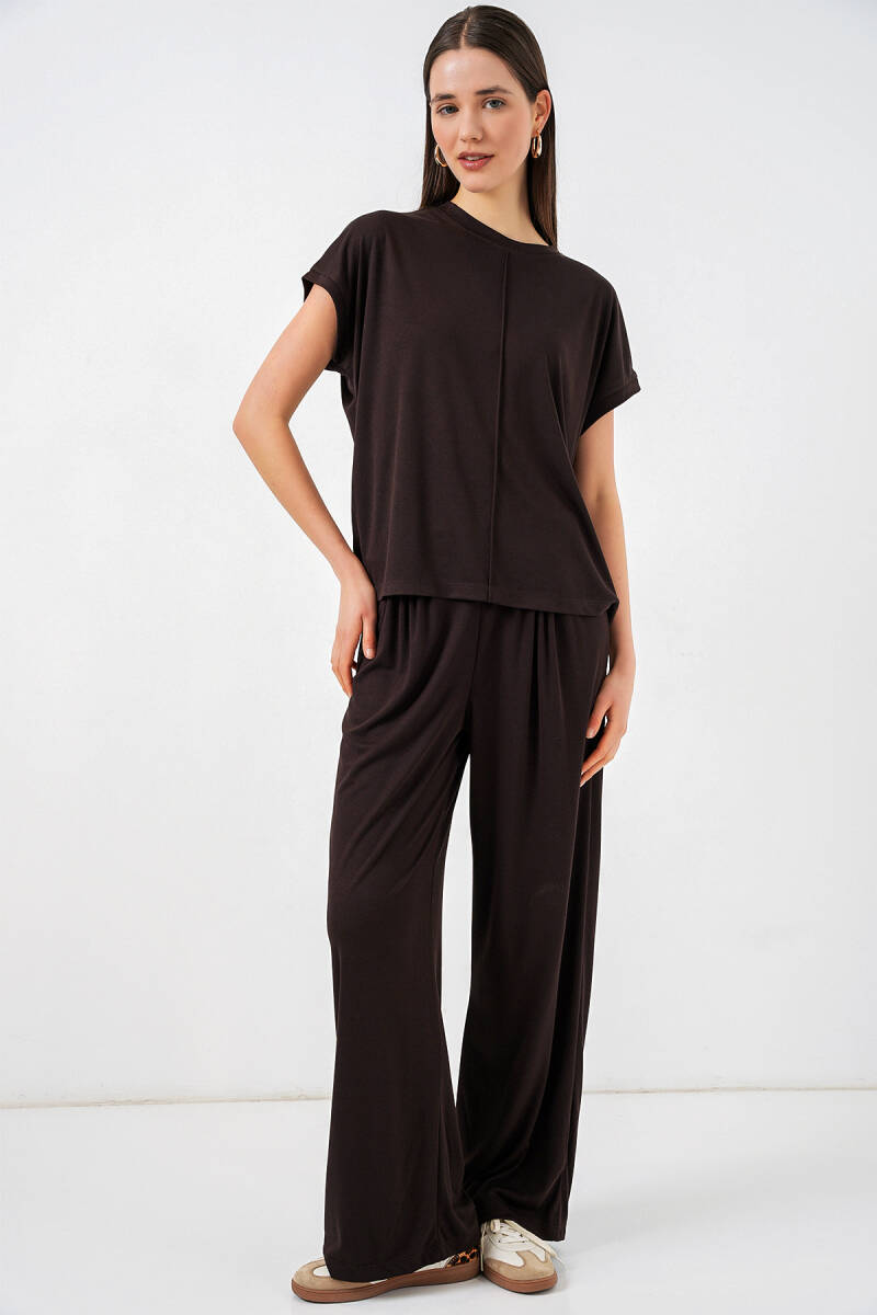 Kadın Örme Bluz Pantolon İkili Takım 30085 - Kahverengi - BİGDART