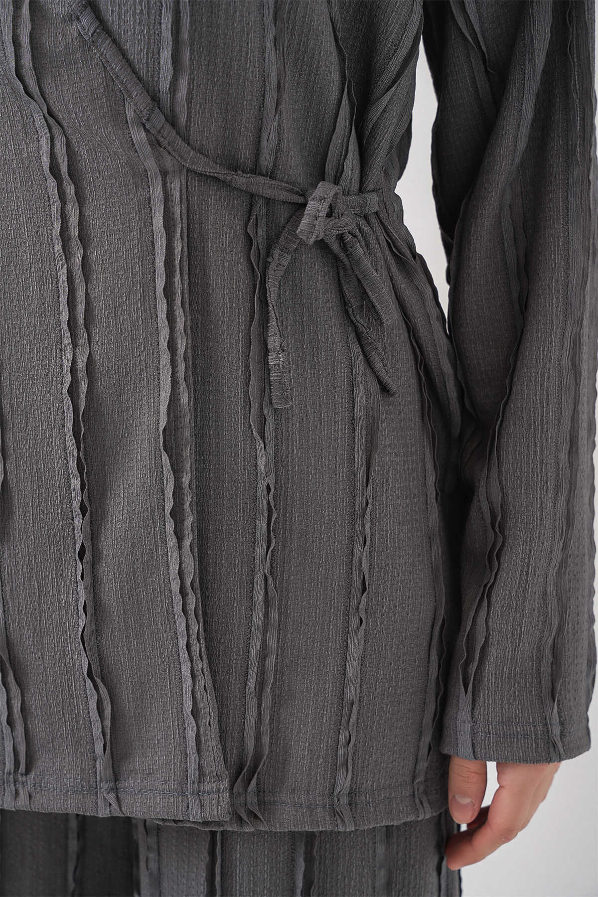 Kadın Örme Kimono Pantolon İkili Takım 30067 - Gri - 5