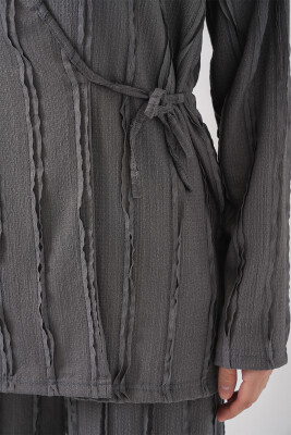 Kadın Örme Kimono Pantolon İkili Takım 30067 - Gri - 5
