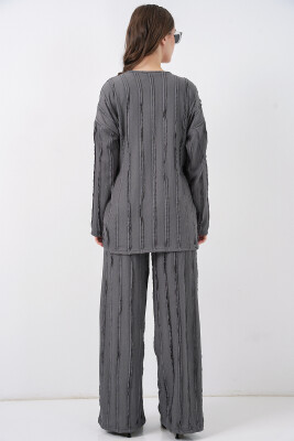 Kadın Örme Kimono Pantolon İkili Takım 30067 - Gri - 6