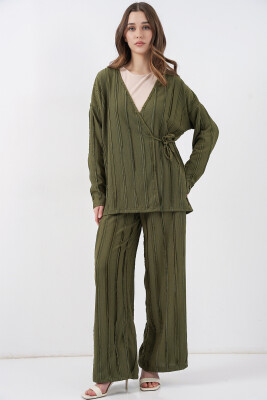 Kadın Örme Kimono Pantolon İkili Takım 30067 - Haki - BİGDART