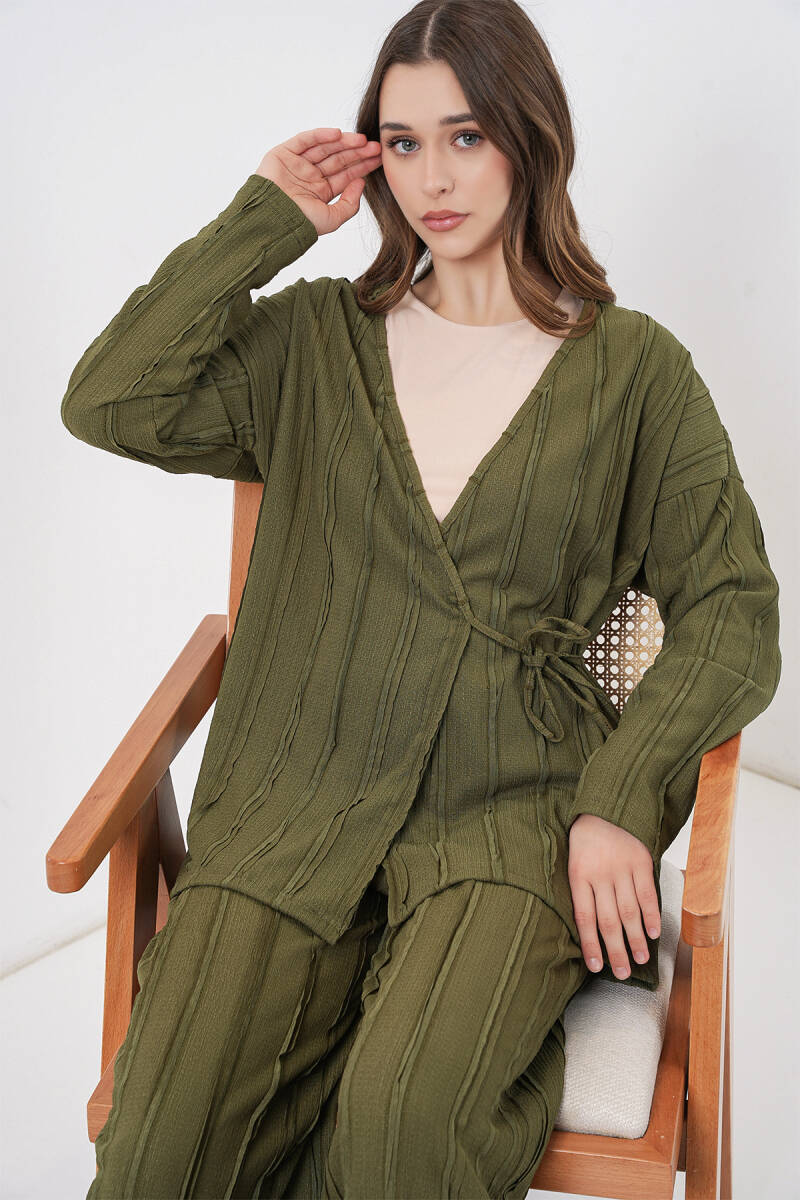 Kadın Örme Kimono Pantolon İkili Takım 30067 - Haki (1)