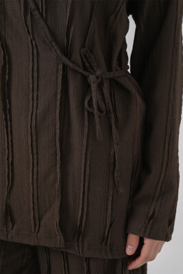 Kadın Örme Kimono Pantolon İkili Takım 30067 - Kahverengi - 4