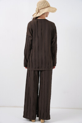 Kadın Örme Kimono Pantolon İkili Takım 30067 - Kahverengi - 5