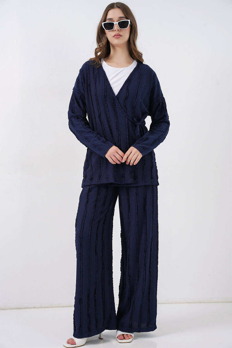 Kadın Örme Kimono Pantolon İkili Takım 30067 - Lacivert - BİGDART