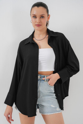 Kadın Örme Oversize Gömlek 20264 - Siyah 