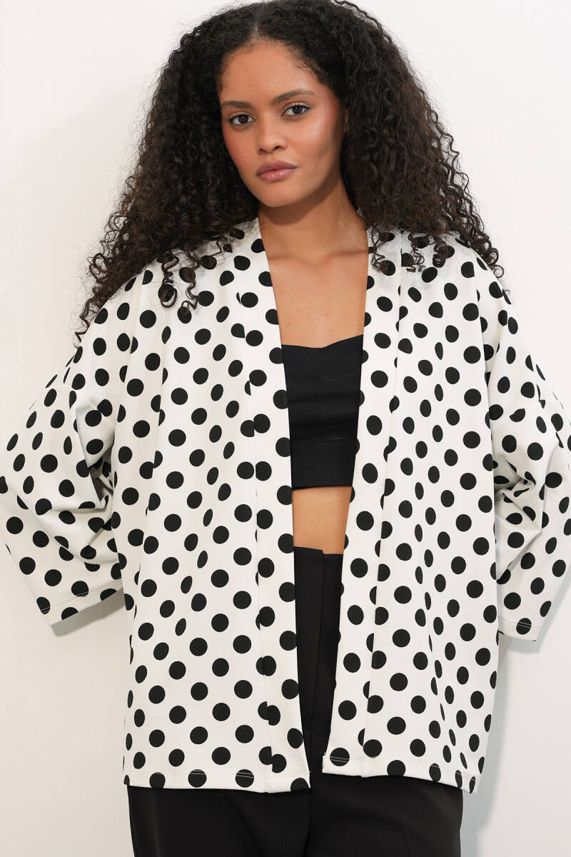 Kadın Örme Puantiyeli Kimono 5996 - Beyaz - BİGDART