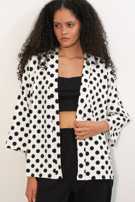 Kadın Örme Puantiyeli Kimono 5996 - Beyaz - 3