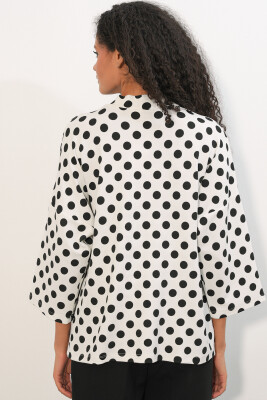Kadın Örme Puantiyeli Kimono 5996 - Beyaz - 6