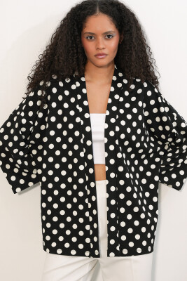 Kadın Örme Puantiyeli Kimono 5996 - Siyah - 3