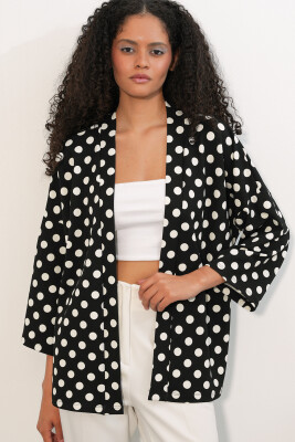 Kadın Örme Puantiyeli Kimono 5996 - Siyah - 4