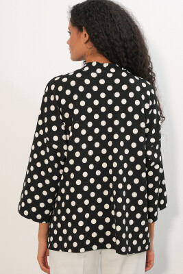 Kadın Örme Puantiyeli Kimono 5996 - Siyah - 6