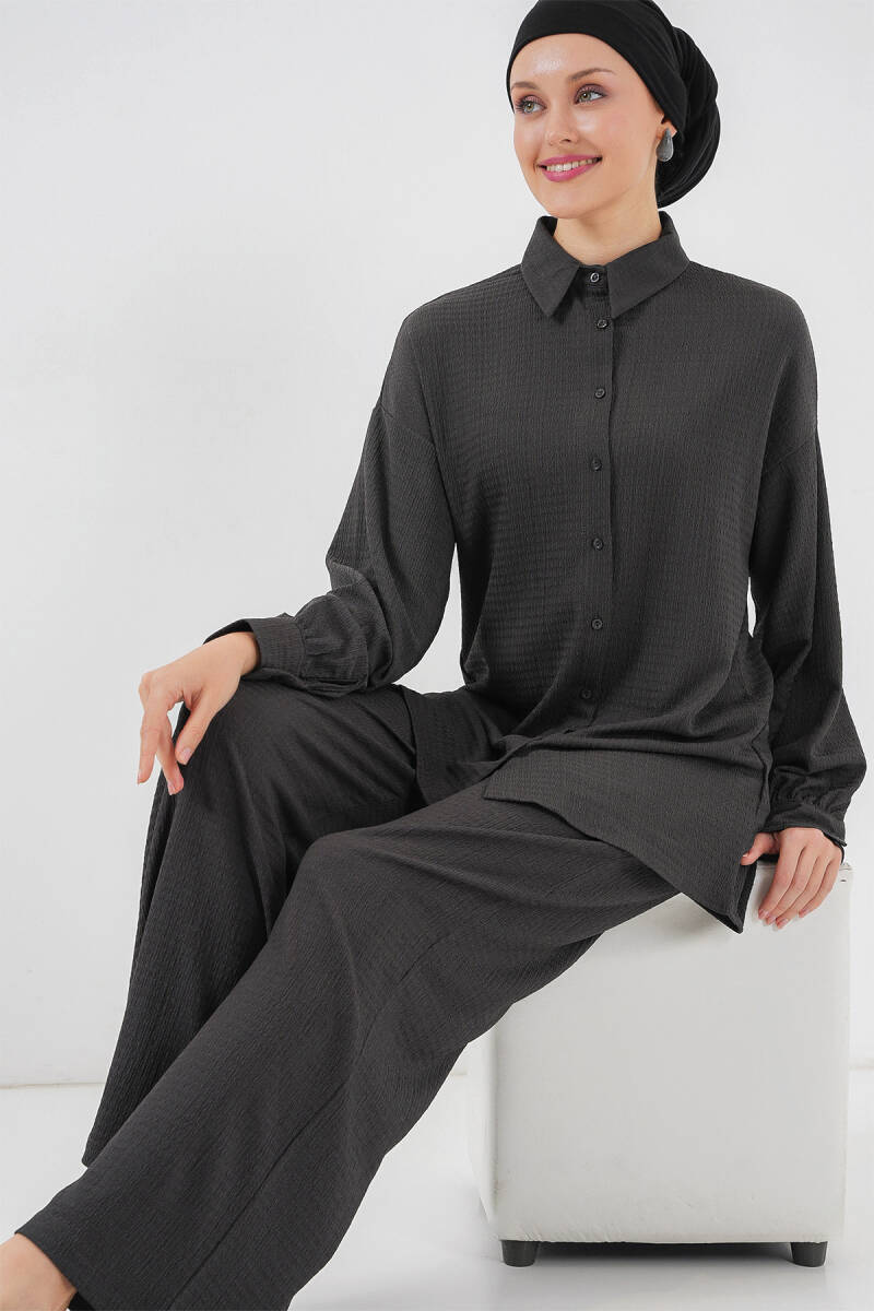 Kadın Örme Tesettür Alt Üst Takım 6711 - Antrasit - BİGDART