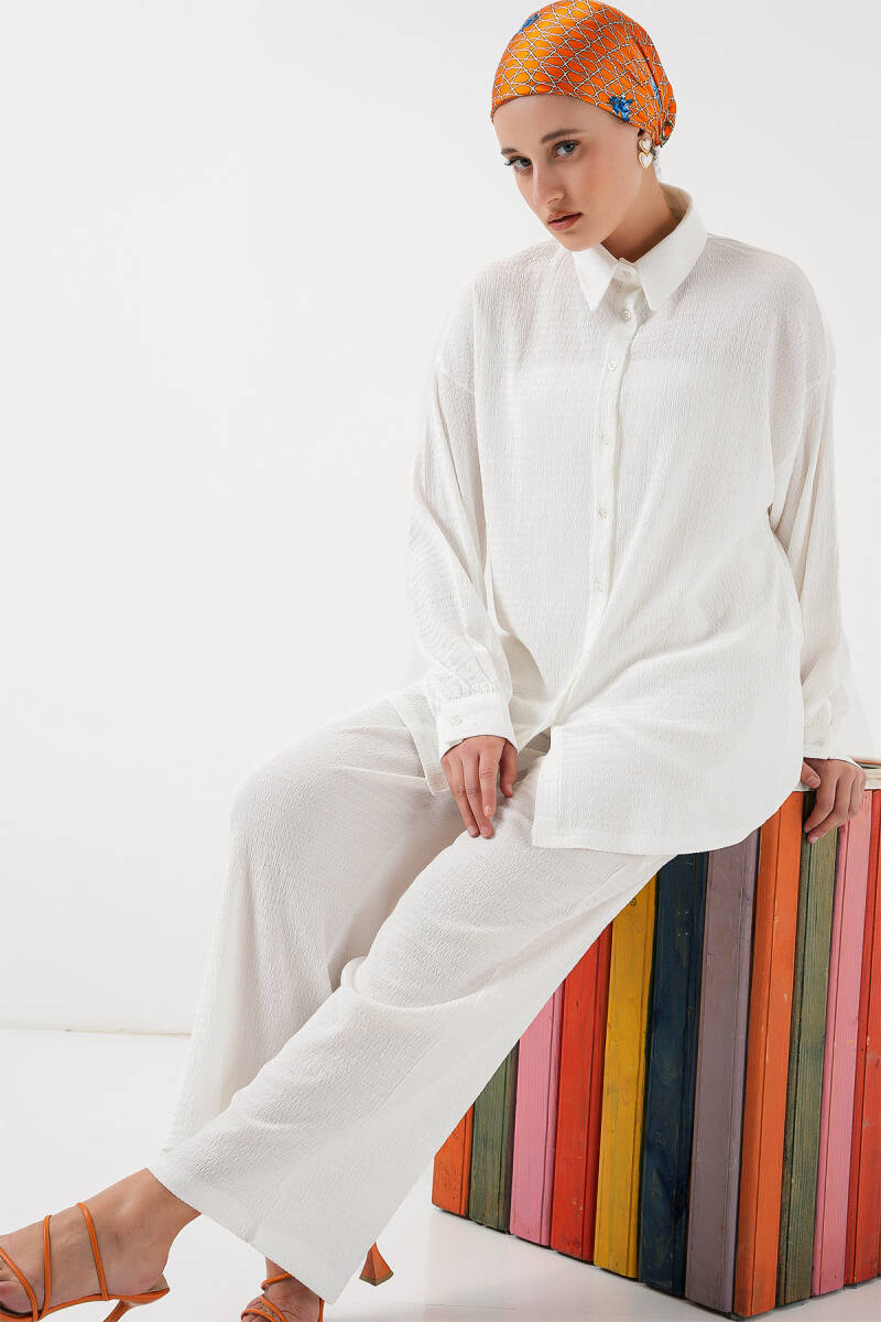 Kadın Örme Tesettür Alt Üst Takım 6711 - Beyaz - BİGDART