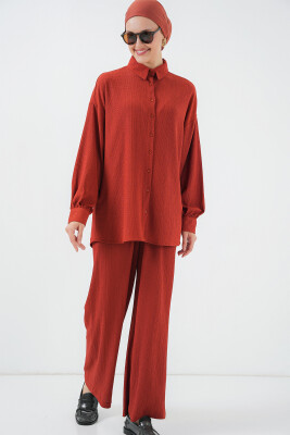 Kadın Örme Tesettür Alt Üst Takım 6711 - Kiremit 