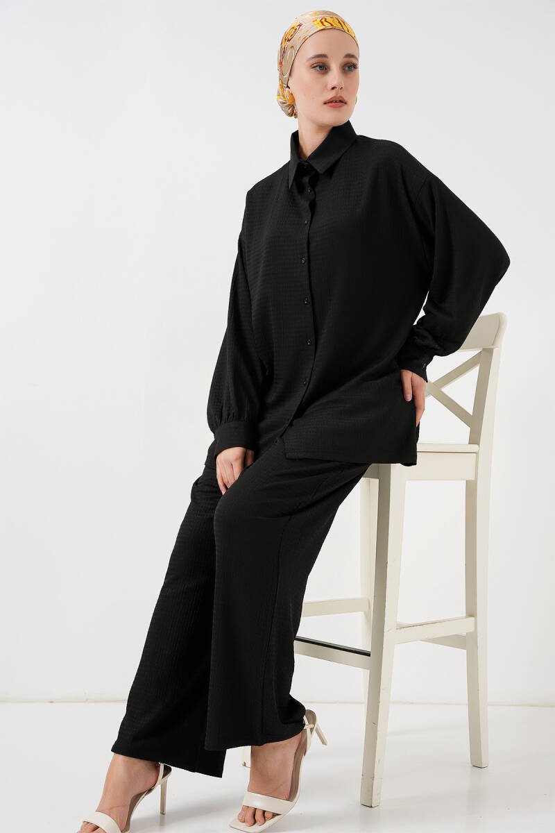 Kadın Örme Tesettür Alt Üst Takım 6711 - Siyah - BİGDART