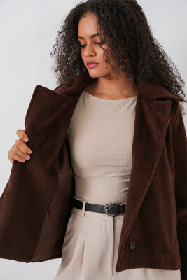 Kadın Oversize Astarlı Kısa Kaşe Ceket 0726 - Kahverengi - 3