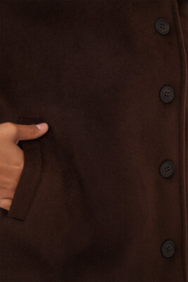 Kadın Oversize Astarlı Kısa Kaşe Ceket 0726 - Kahverengi - 4