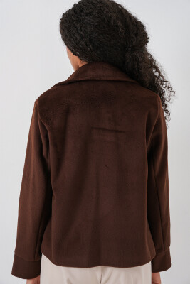 Kadın Oversize Astarlı Kısa Kaşe Ceket 0726 - Kahverengi - 5