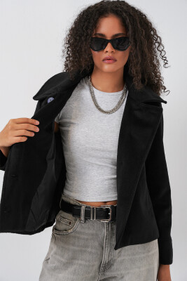 Kadın Oversize Astarlı Kısa Kaşe Ceket 0726 - Siyah - 4