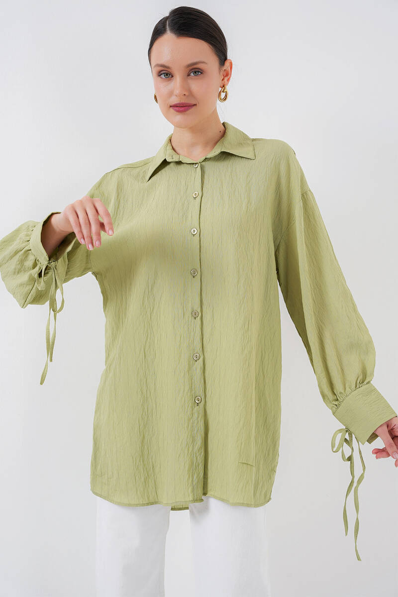 Kadın Oversize Bağcıklı Gömlek 5954 - E.Yeşil - BİGDART