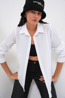 Kadın Oversize Basic Gömlek 20349 - Beyaz - 1