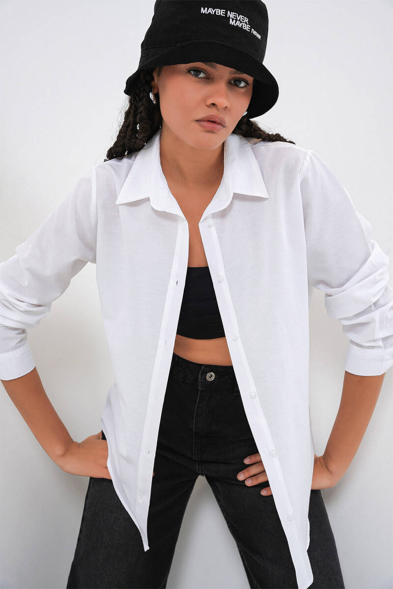 Kadın Oversize Basic Gömlek 20349 - Beyaz