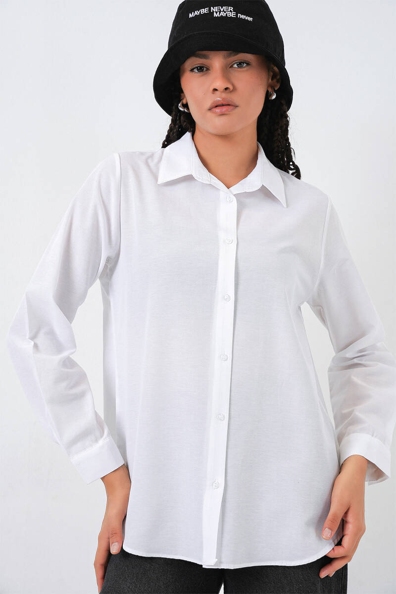 Kadın Oversize Basic Gömlek 20349 - Beyaz (1)