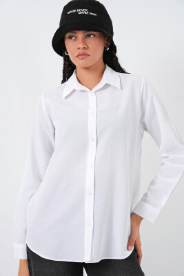 Kadın Oversize Basic Gömlek 20349 - Beyaz - 4
