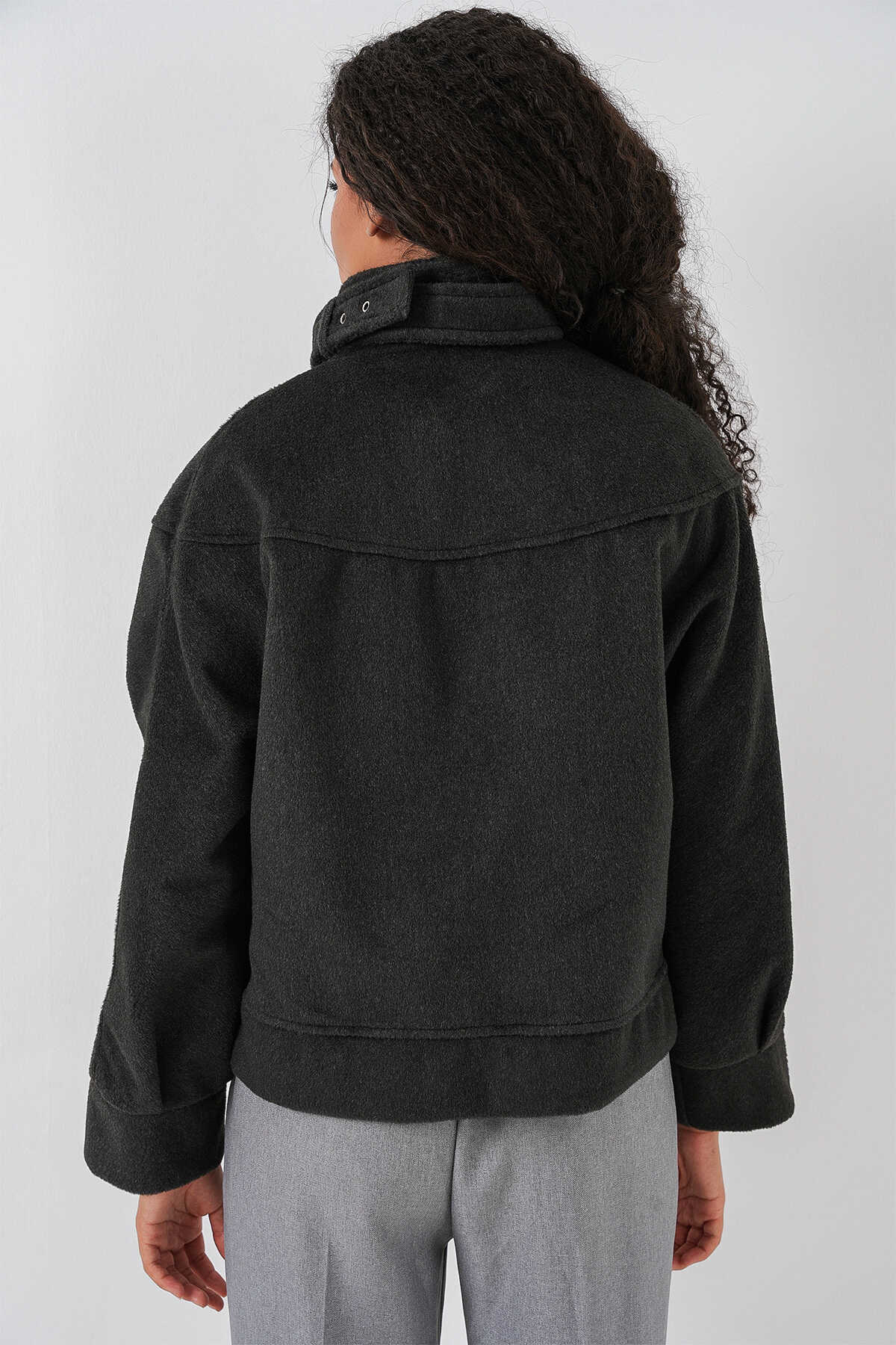 Kadın Oversize Bomber Ceket 0729 - Antrasit - 6