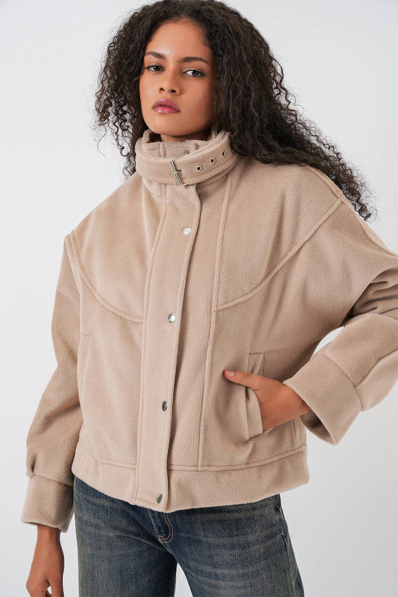 Kadın Oversize Bomber Ceket 0729 - Bej - BİGDART